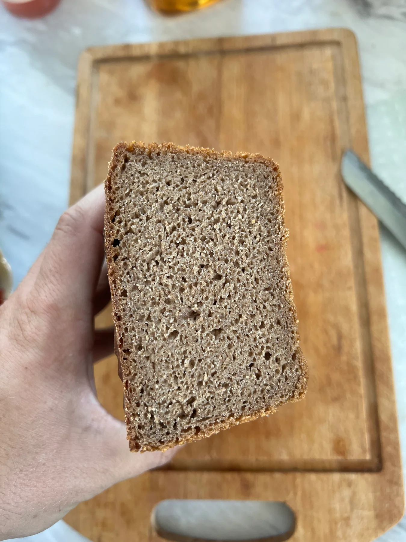 100% ржаной формовой (Vollkornbrot) 02.07.2026 — первая выпечка: пропёкся, мякиш не липнет: фото 4